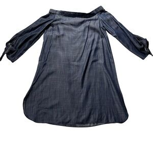 Laju Denim Tencel Blue 3/4 Sleeve Bow Tie Off the Shoulder Dress‎ Women’s Sz Med